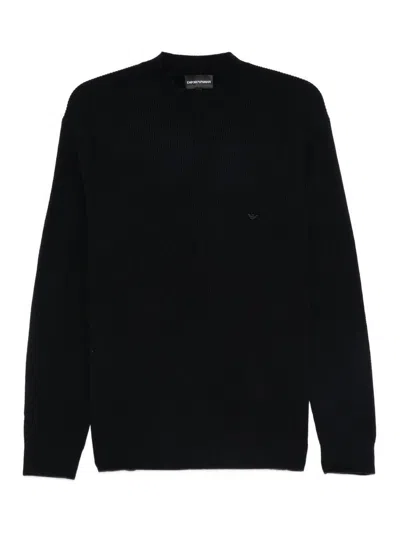 Emporio Armani Tonal Diamond Wool Sweater In Black