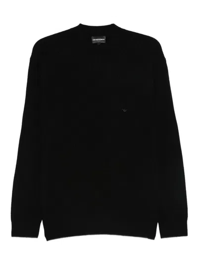 Emporio Armani Tonal Diamond Wool Sweater In Black