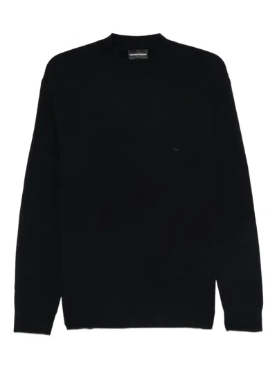 Emporio Armani Tonal Diamond Wool Sweater In Black