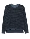 Emporio Armani Ribbed Crewneck Wool Jumper Cuffs Hem In Blue