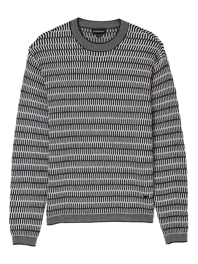 Emporio Armani Eagles Motif Jacquard Wool Sweater In Black