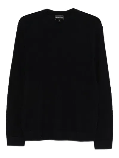 Emporio Armani Wool Crewneck Sweater In Black