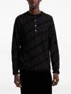 Emporio Armani Diagonal-stripe Henley Sweater In Black