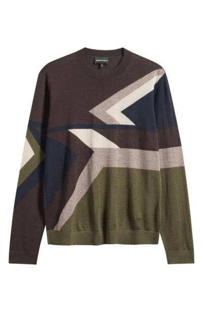 Emporio Armani Wool Crewneck Sweater In Brown/green
