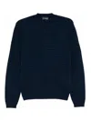 Emporio Armani Geometric Pattern Crewneck Wool Jumper In Blue