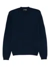 Emporio Armani Geometric Pattern Crewneck Wool Jumper In Blue