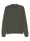 Emporio Armani Textured Wool Crewneck Jumper With Ribbed Cuffs In Green