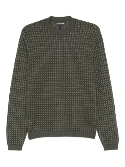 Emporio Armani Logo-jacquard Wool Sweater In Gray