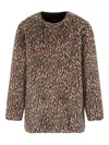 Emporio Armani Leopard Print Wool Blend Double Breasted Jacket In Brown