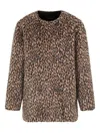 Emporio Armani Leopard Print Wool Blend Double Breasted Jacket In Brown