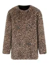 Emporio Armani Leopard Print Wool Blend Double Breasted Jacket In Brown