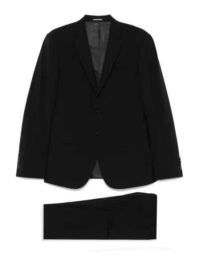 Emporio Armani Wool Double-breasted Suit In Black