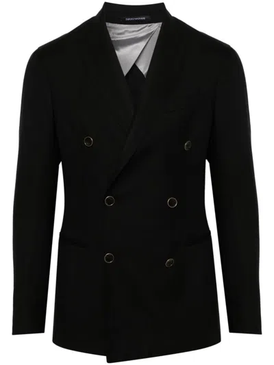 Emporio Armani Wool Doulbe-breasted Blazer Jacket In Black