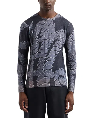 Emporio Armani Wool Floral Digital Print Regular Fit Sweater In Navy Blue