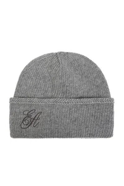 Emporio Armani Wool Hat With Embroidered Logo In Grey