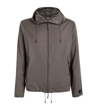 Emporio Armani Wool Hooded Jacket In Green