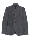Emporio Armani Textured Fabric Blazer Featuring Front Pockets In Black