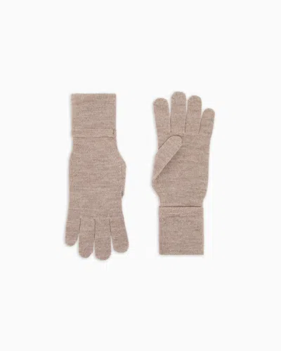 Emporio Armani Wool Knit Gloves With Ea Signature Logo Embroidery In Neutral