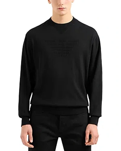 Emporio Armani Wool Logo Jacquard Regular Fit Crewneck Sweater In Multi