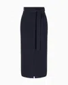Emporio Armani Wool Long Skirt With Slit And Belt In Blue