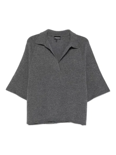 Emporio Armani Wool Oversized Polo Shirt In Gray