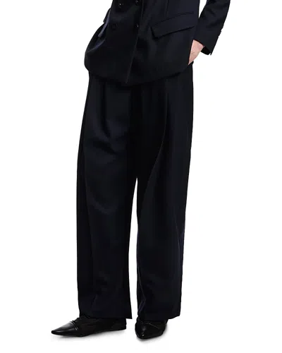 Emporio Armani Wool Pleated Pants In Blue