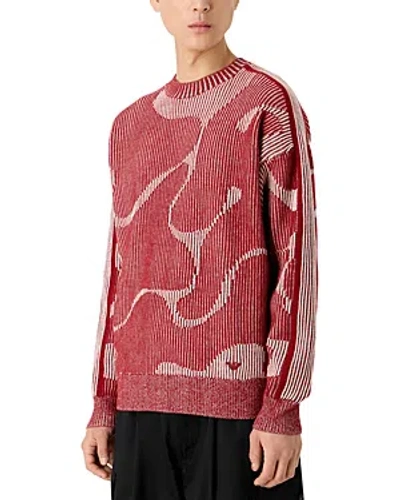 Emporio Armani Wool Ribbed Camo Regular Fit Crewneck Sweater In Grey