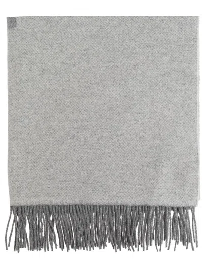 Emporio Armani Wool Scarf With Logo In Gray