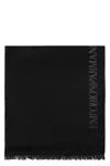 Emporio Armani Intarsia-knit Logo Wool Scarf In Black