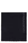 Emporio Armani Intarsia-knit Logo Wool Scarf In Blue
