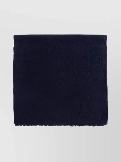 Emporio Armani Wool Scarf With Herringbone And Chevron Patterns In Blue