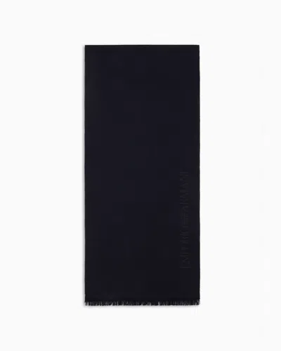 Emporio Armani Official Store Wool Scarf With Jacquard Logo Lettering In Pattern