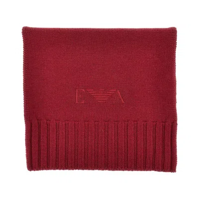 Emporio Armani Wool Scarf With Logo Embroidery In Red