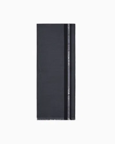 Emporio Armani Wool Scarf With Logo Tape In Black