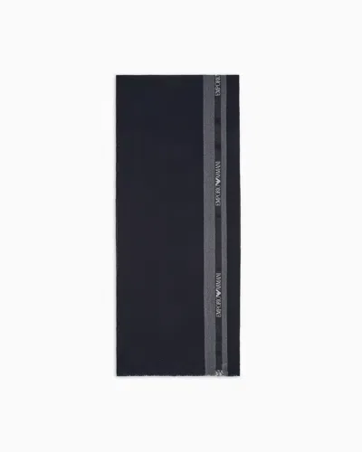 Emporio Armani Wool Scarf With Logo Tape