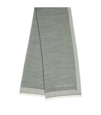 Emporio Armani Wool-silk Fringed Scarf In Green
