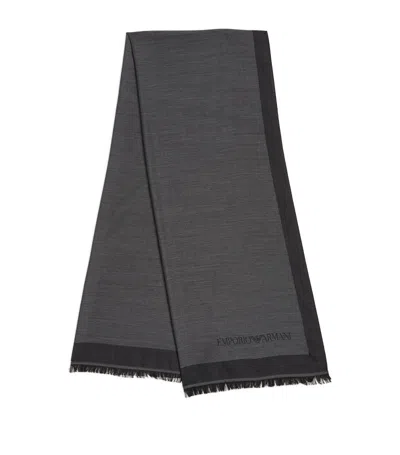 Emporio Armani Wool-silk Fringed Scarf In Grey
