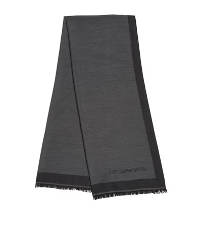 Emporio Armani Wool-silk Fringed Scarf In Grey