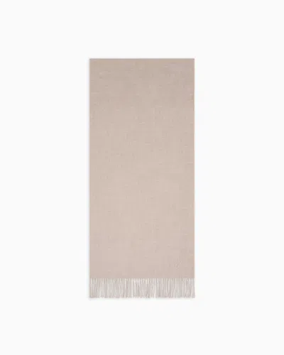 Emporio Armani Wool Stole With Signature Ea Logo Embroidery In Neutral