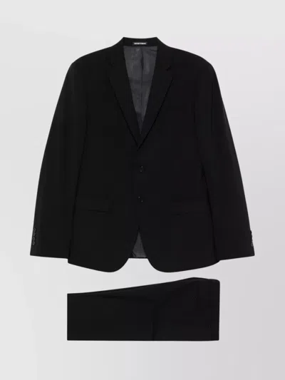 Emporio Armani Wool Suit With Buttoned Cuffs And Flap Pockets In Black