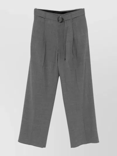 Emporio Armani Wool Trousers Wide Leg Belted Waist In Gray
