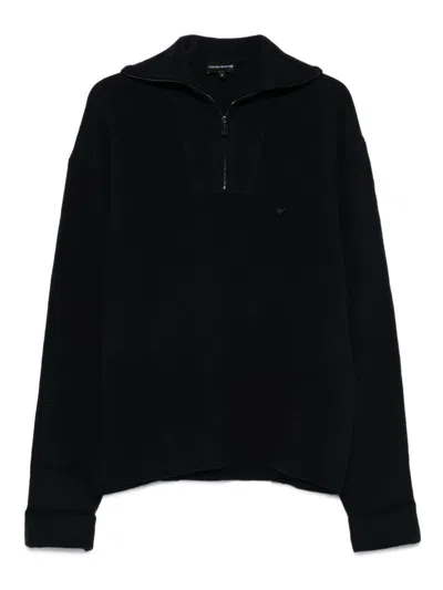 Emporio Armani Half Zip Turtle Neck Sweater In Black