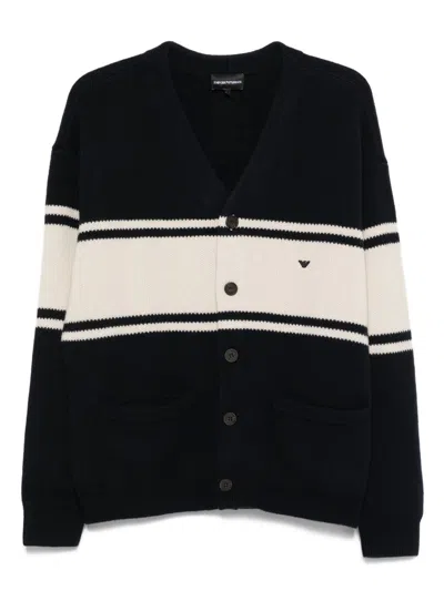 Emporio Armani Wool V-necked Cardigan In Black