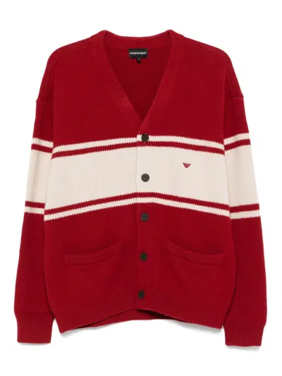 Emporio Armani Wool V-necked Cardigan In Red