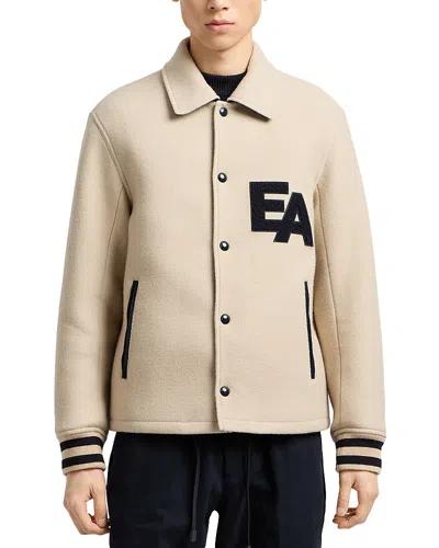 Emporio Armani Wool Varsity Jacket In Neutral