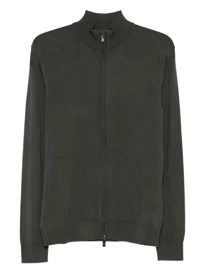 Emporio Armani Wool Zipped Cardigan In Green