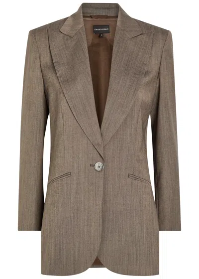 Emporio Armani Wool-blend Blazer In Brown