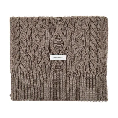 Emporio Armani Wool-blend Scarf With Logo Label In Brown