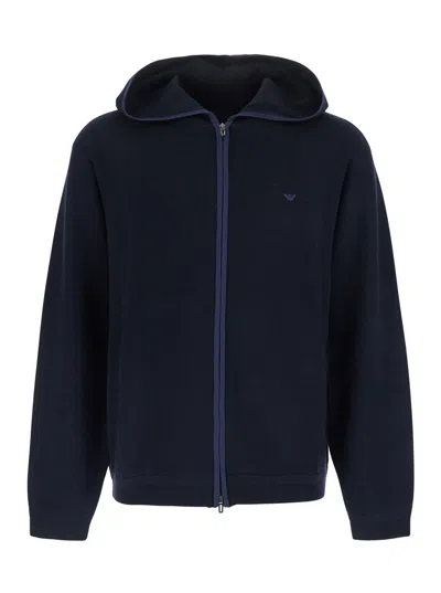 Emporio Armani Wool-blend Zip Sweatshirt In Blue