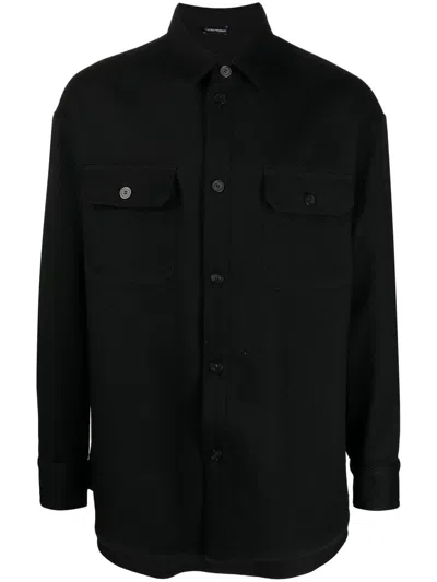 Emporio Armani Woollen Shirt Jacket In Black
